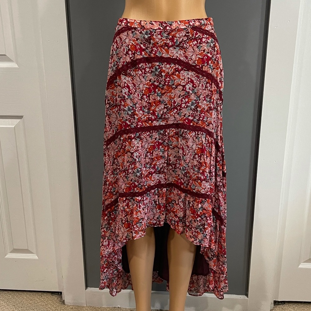 Cecilie Copenhagen Gaby Floral Print Midi Skirt In Red